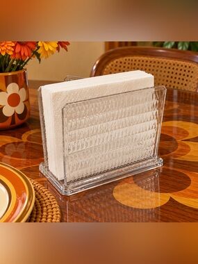 Vintage 70s Arrow Crystal Image Clear Plastic Napkin Holder MCM USA